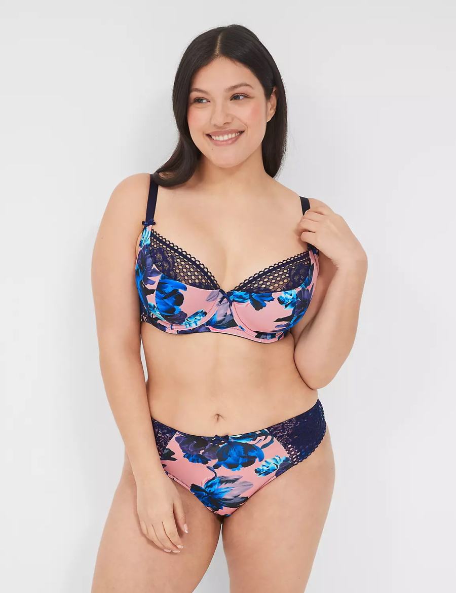 Lane Bryant Printed Garter Women Thong Panty Pink Blue Multicolor | AFB3154RY