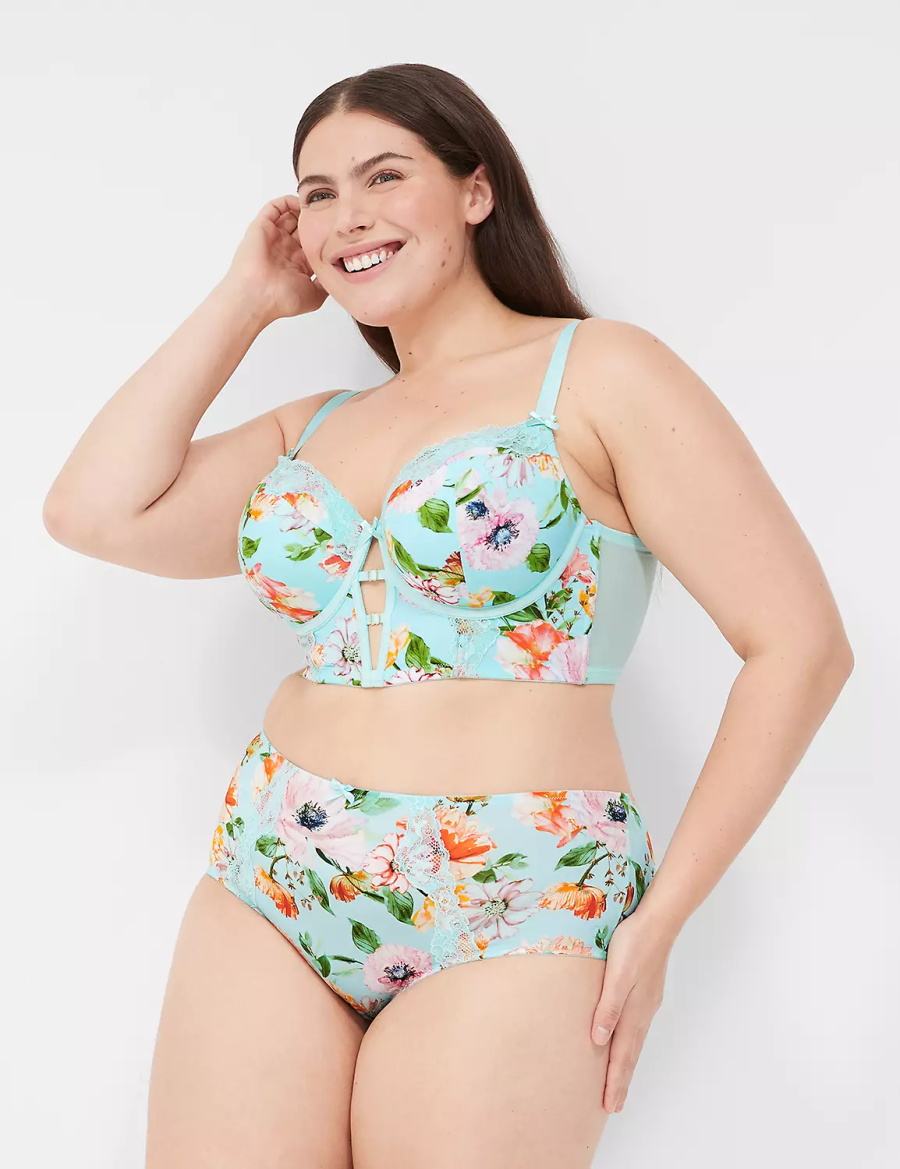 Lane Bryant Printed Lace-Trim Brief Women Cheeky Panty Turquoise | BDW341KJ