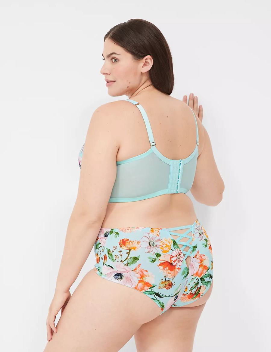 Lane Bryant Printed Lace-Trim Brief Women Cheeky Panty Turquoise | BDW341KJ