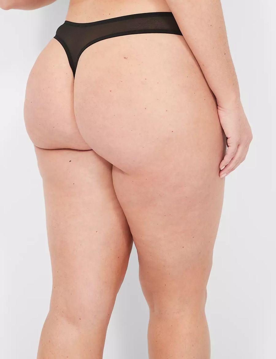 Lane Bryant Printed Lace-Trim Women Thong Panty Black | HVH7138QR