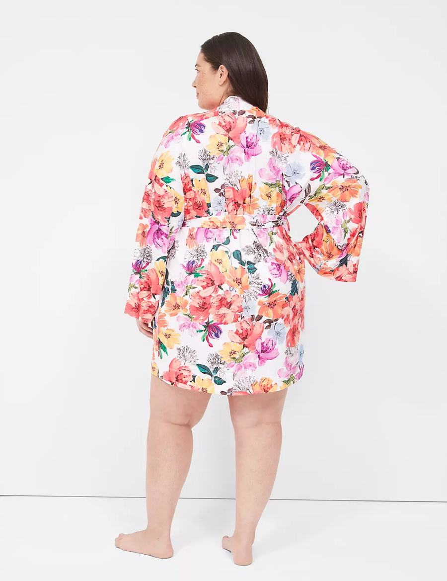 Lane Bryant Printed Microfiber Women Robe Orange Multicolor | DEH4250LY