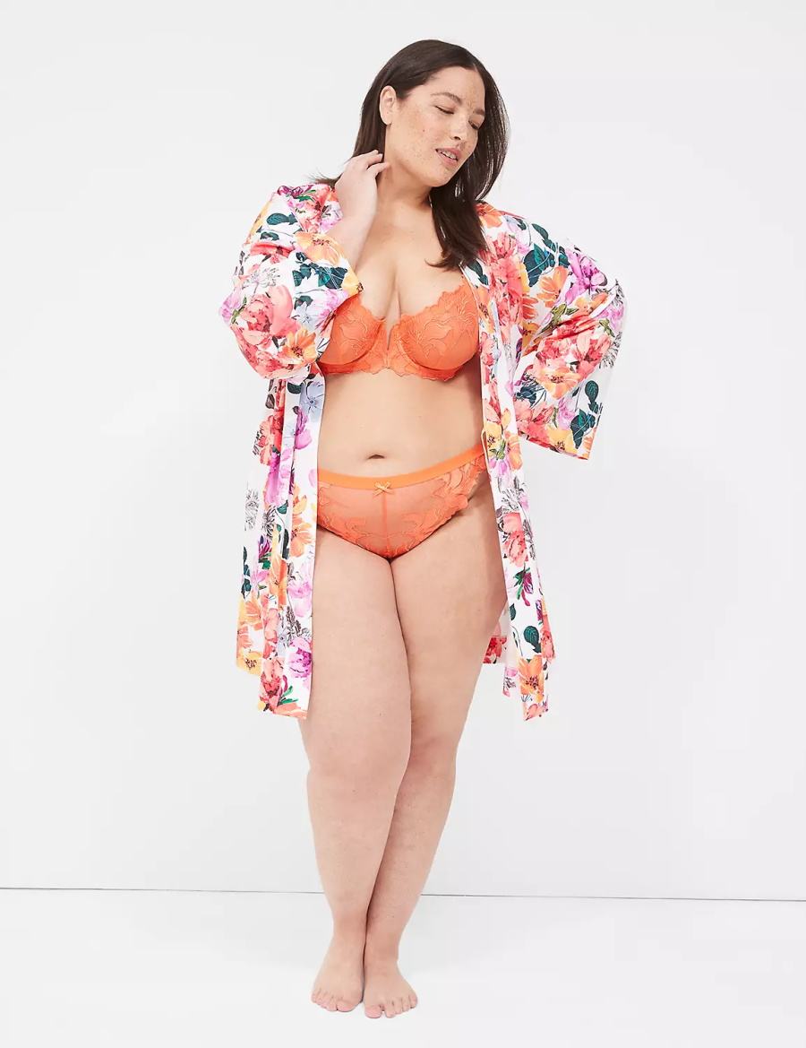 Lane Bryant Printed Microfiber Women Robe Orange Multicolor | DEH4250LY