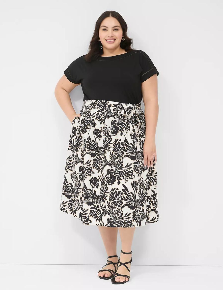 Lane Bryant Printed Midi Women Skirts Black | LSR3243RX