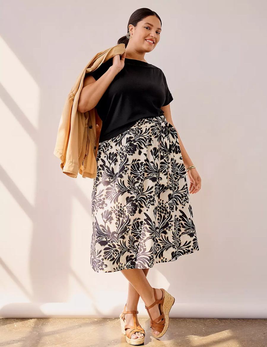 Lane Bryant Printed Midi Women Skirts Black | LSR3243RX