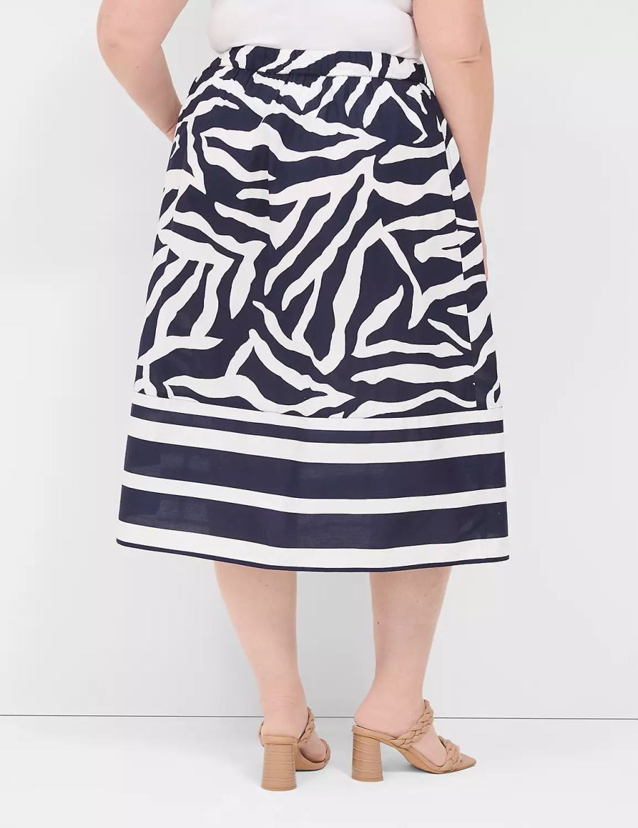 Lane Bryant Printed Midi Women Skirts Navy White | MPU5840OY