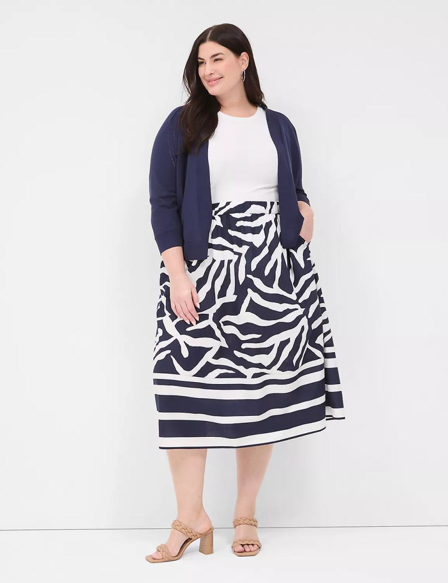 Lane Bryant Printed Midi Women Skirts Navy White | MPU5840OY