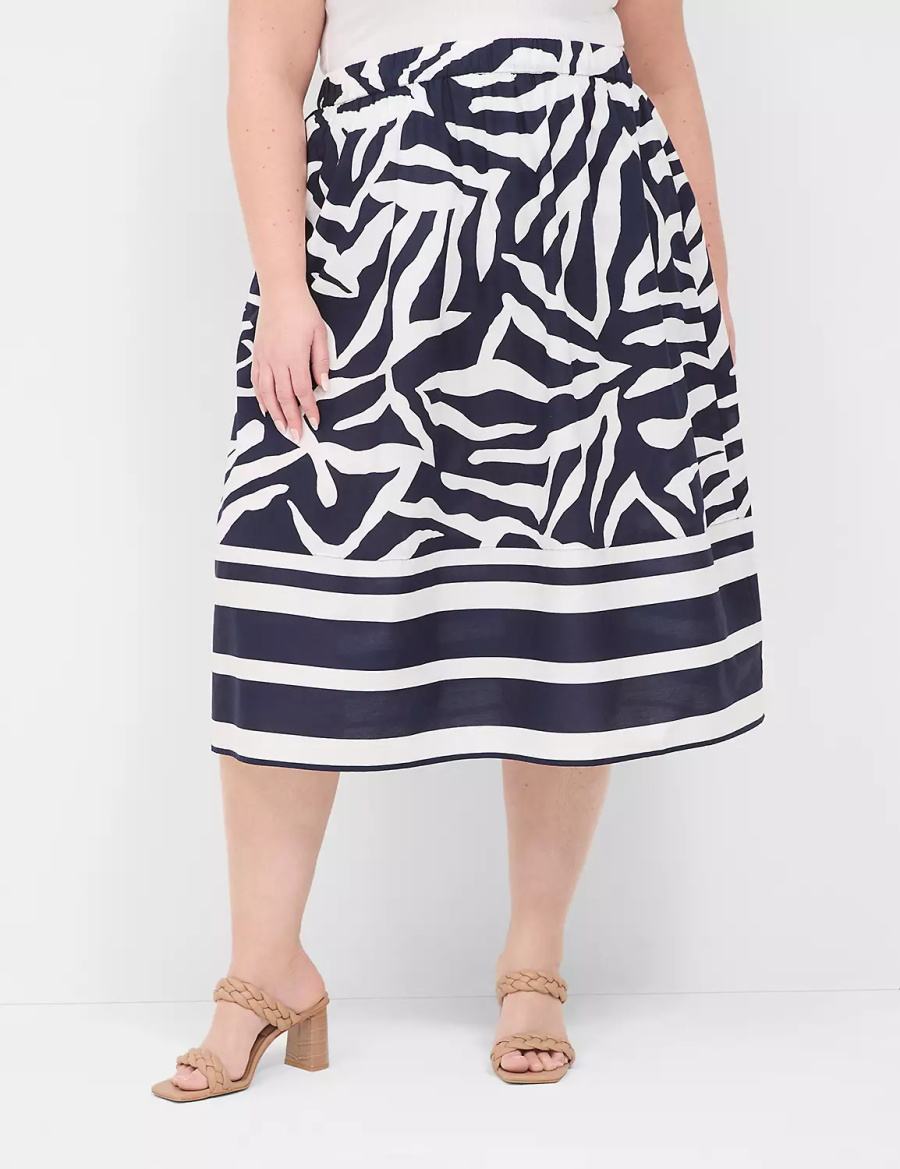 Lane Bryant Printed Midi Women Skirts Navy White | MPU5840OY