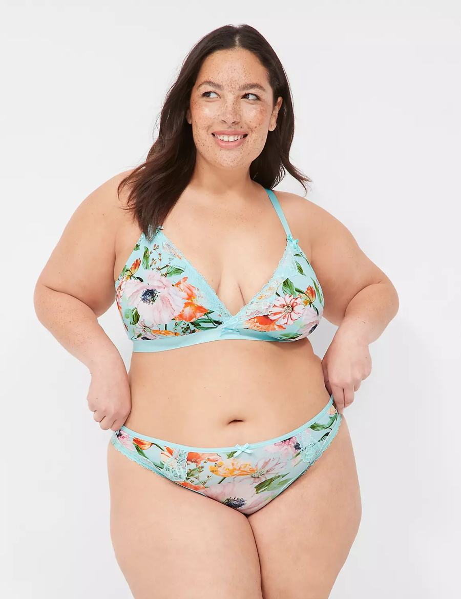 Lane Bryant Printed No-Wire Triangle Women Unlined Bra Turquoise | QFJ323LB