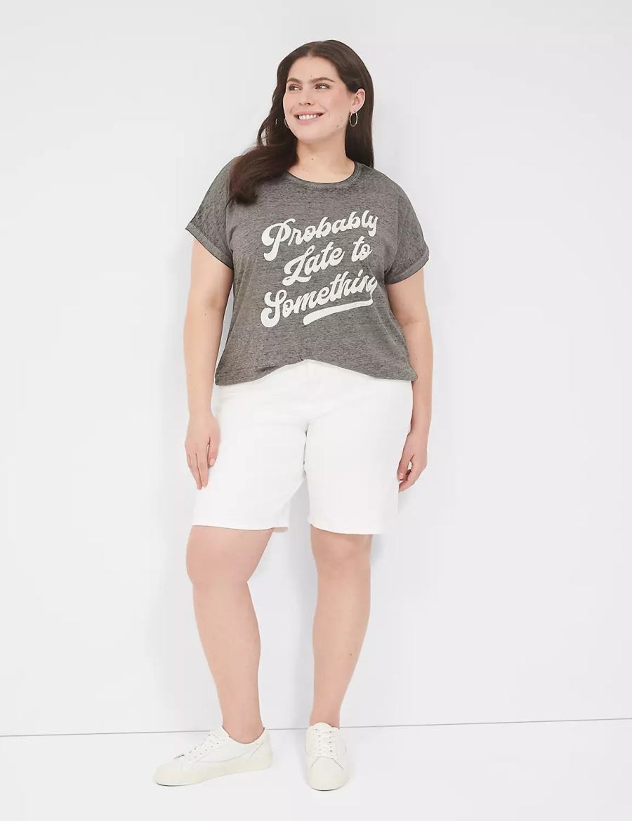 Lane Bryant Probably Late For Something Graphic Tee Women T Shirts Grey | UOJ2471LL