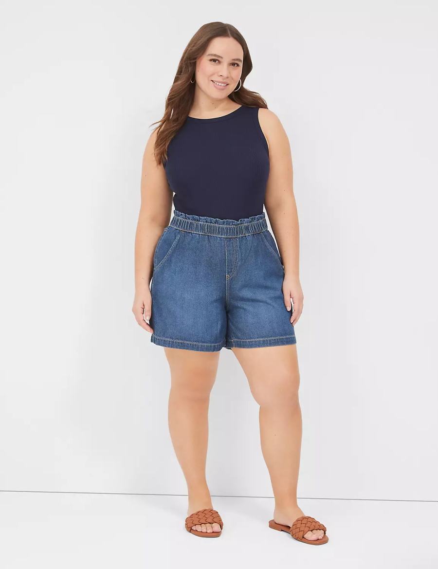 Lane Bryant Pull-On Fit Flirty Jean Women Shorts Blue | QYR2793WH