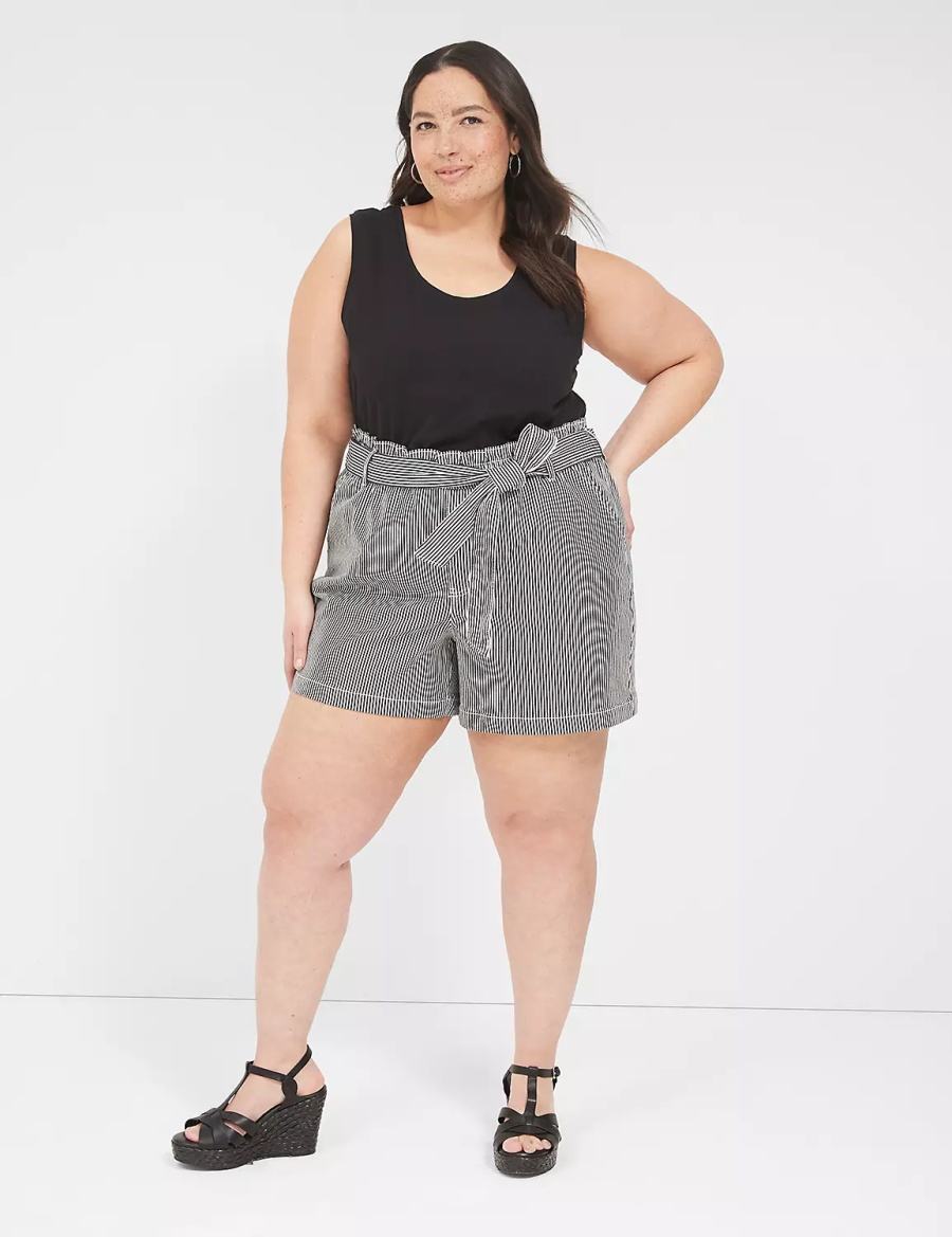 Lane Bryant Pull-On Fit High-Rise Jean Women Shorts Black Stripes | RPD8528MM