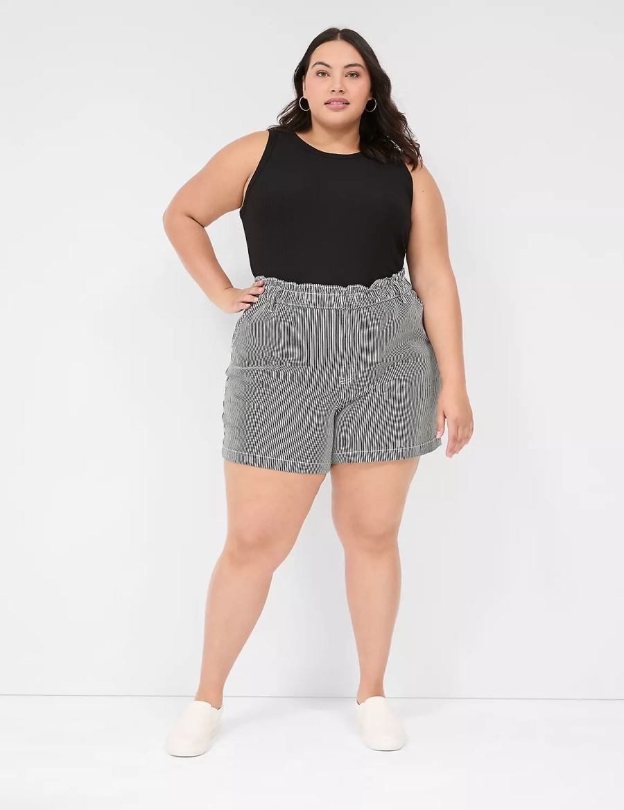 Lane Bryant Pull-On Fit High-Rise Jean Women Shorts Black Stripes | RPD8528MM