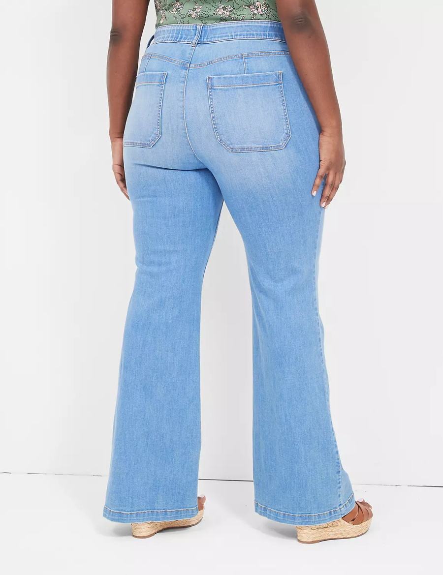 Lane Bryant Pull-On Fit High-Rise Sailor Flare Women Jeans Blue | TNI379MU