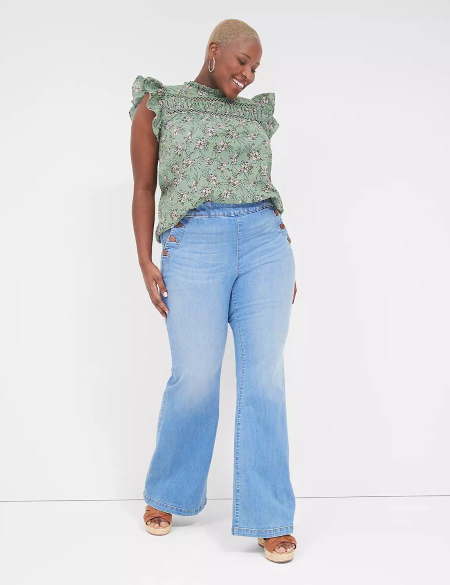 Lane Bryant Pull-On Fit High-Rise Sailor Flare Women Jeans Blue | TNI379MU