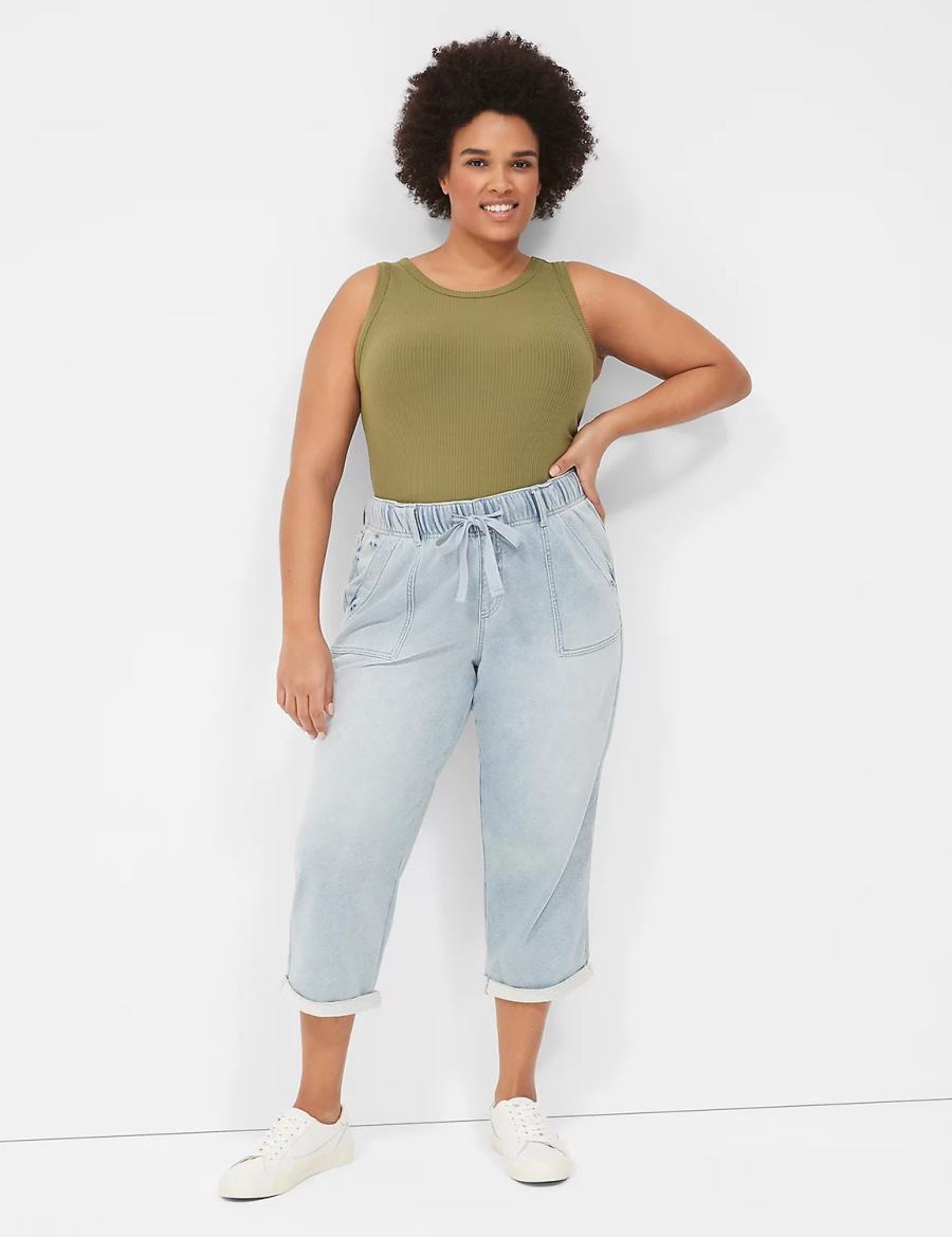 Lane Bryant Pull-On Fit Knit Boyfriend Capri Women Jeans Light Blue | ZPD863HA