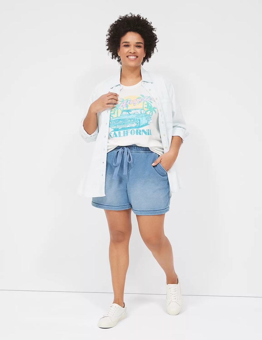 Lane Bryant Pull-On Fit Relaxed Knit Women Shorts Light Blue | NNV7083ZR