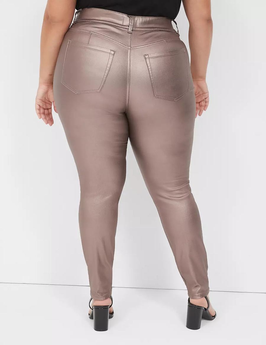 Lane Bryant Pull-On High-Rise Coated Metallic Women Jeggings Brown | TKF586AG