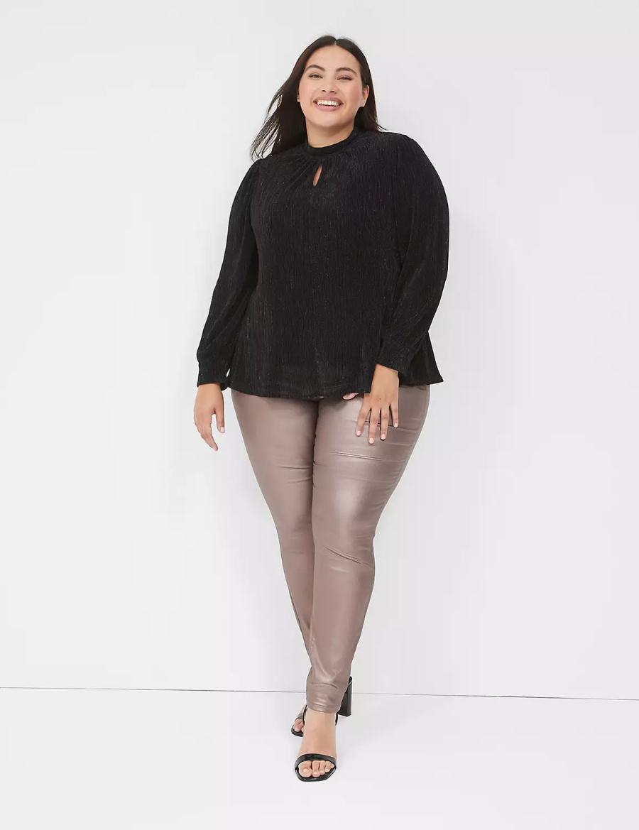 Lane Bryant Pull-On High-Rise Coated Metallic Women Jeggings Brown | TKF586AG