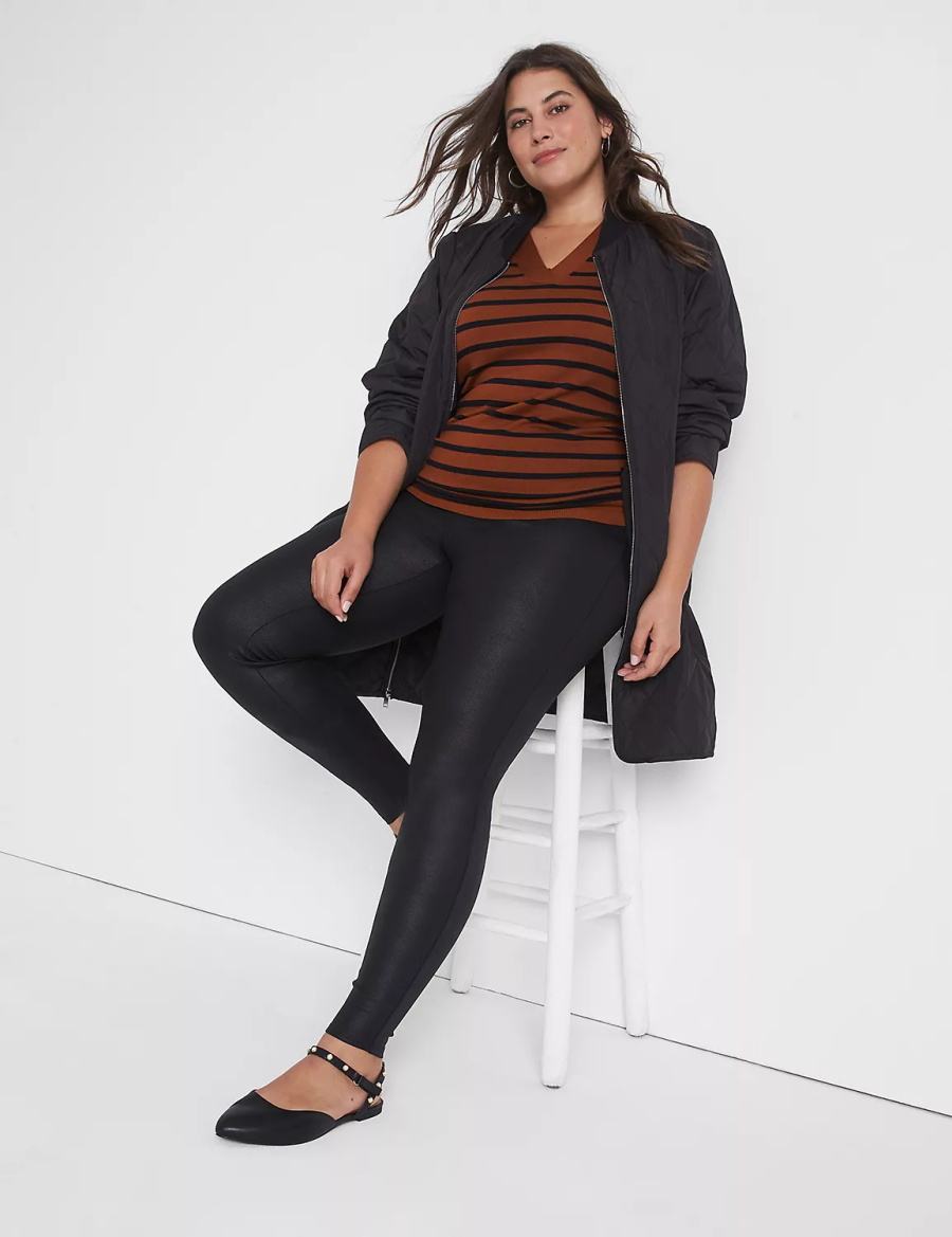 Lane Bryant Pull-On High-Rise Ponte - Coated Women Leggings Black | KEZ5255OL