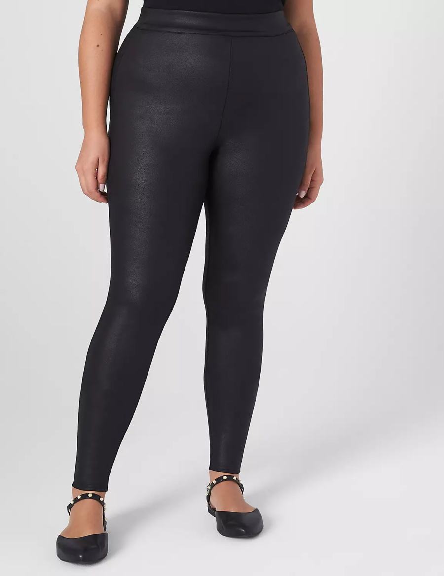 Lane Bryant Pull-On High-Rise Ponte - Coated Women Leggings Black | KEZ5255OL