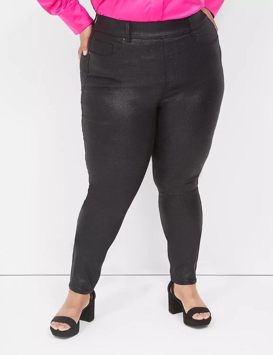 Lane Bryant Pull-On High-Rise Sparkle Women Jeggings Black | CTK7831NZ