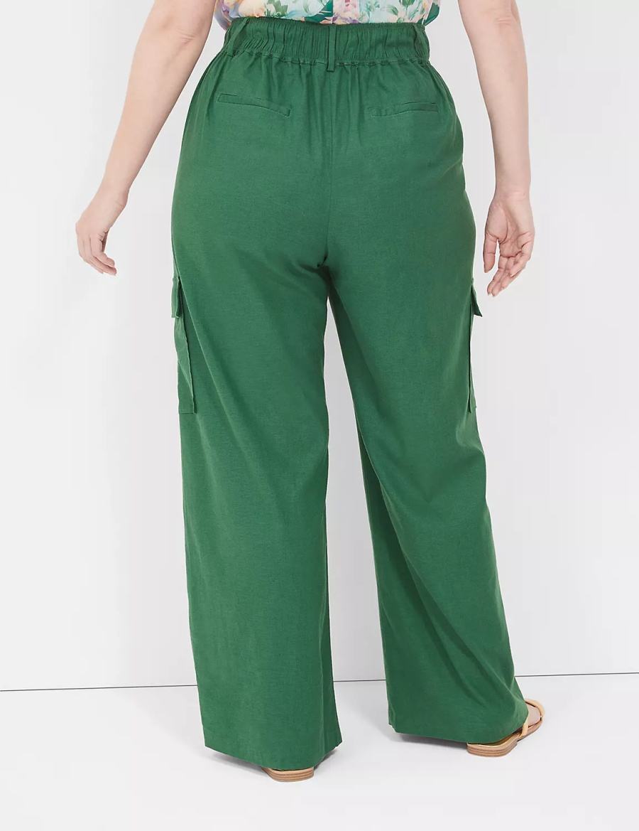 Lane Bryant Pull-On Linen Straight Leg Cargo Women Pants Deep Green | GBW2845ZU