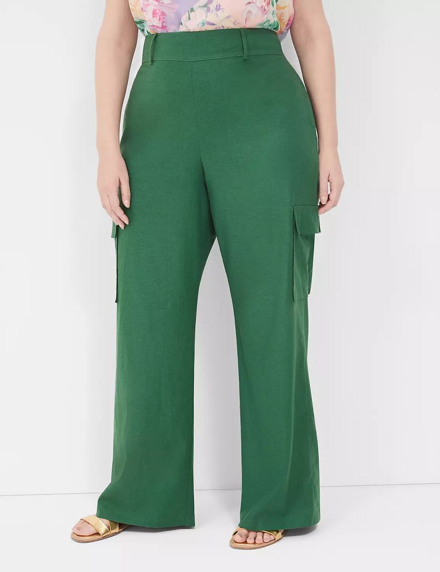 Lane Bryant Pull-On Linen Straight Leg Cargo Women Pants Deep Green | GBW2845ZU