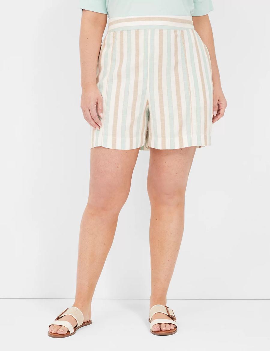 Lane Bryant Pull-On Linen Stripe Women Shorts Stripes | HIN3622AK