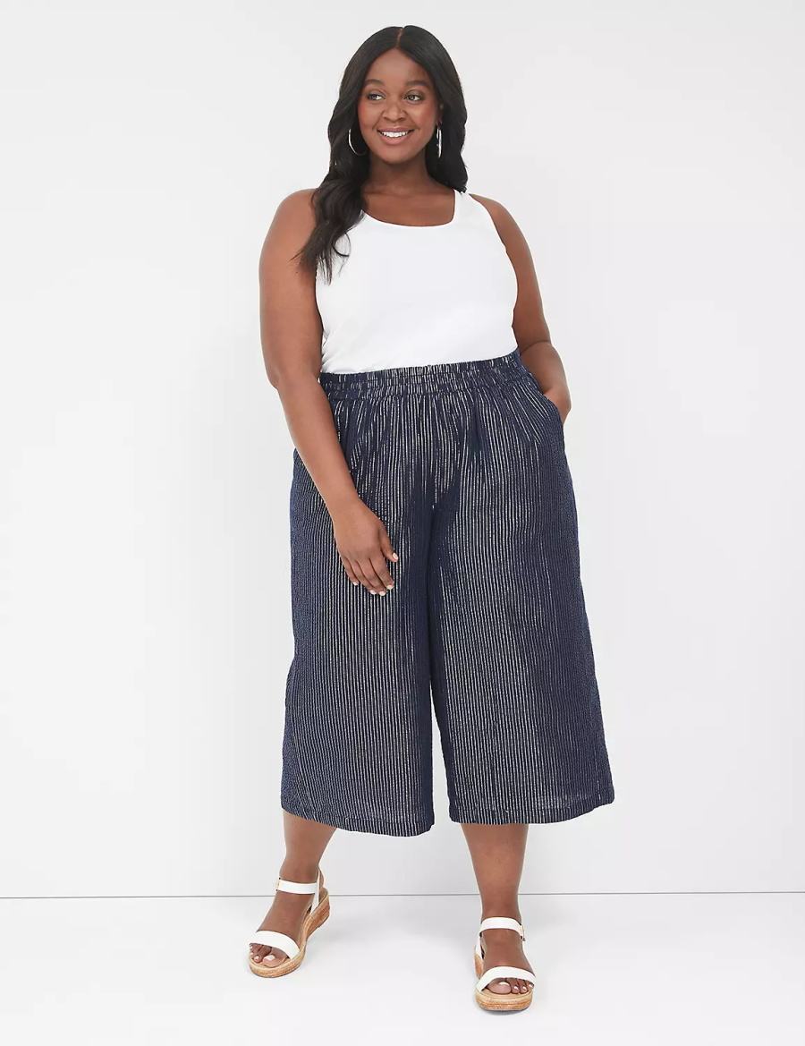 Lane Bryant Pull-On Lurex Gauze Crop Wide Leg Women Pants Blue | STS9232SI