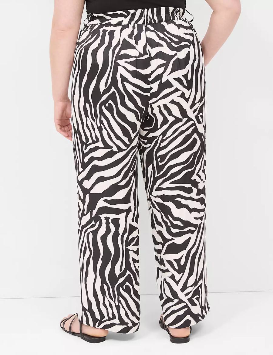 Lane Bryant Pull-On Satin Wide Leg Women Pants White Black | JTO526NN