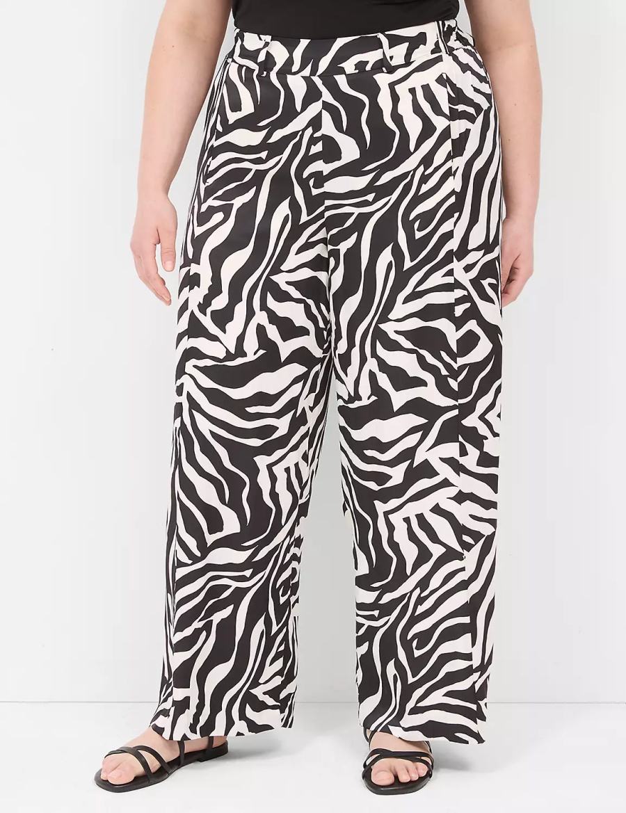 Lane Bryant Pull-On Satin Wide Leg Women Pants White Black | JTO526NN