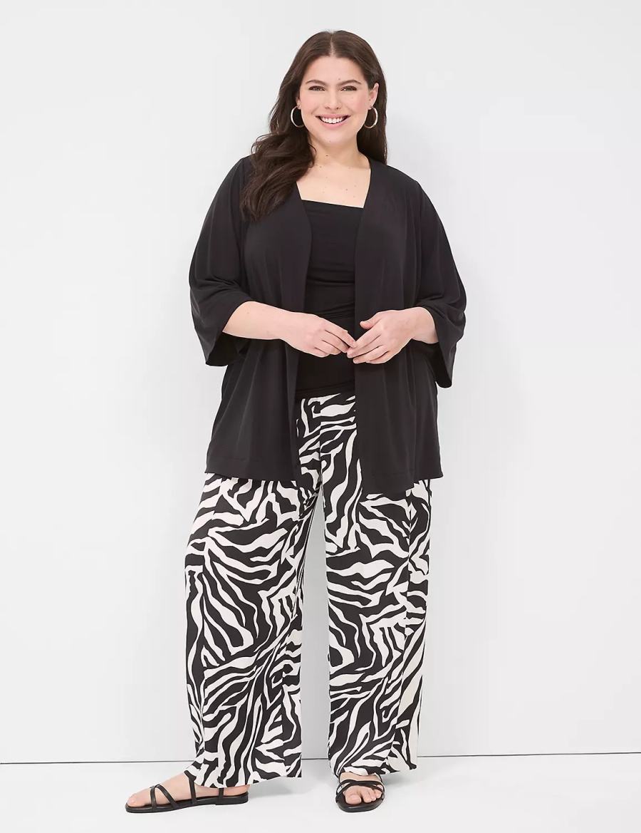 Lane Bryant Pull-On Satin Wide Leg Women Pants White Black | JTO526NN