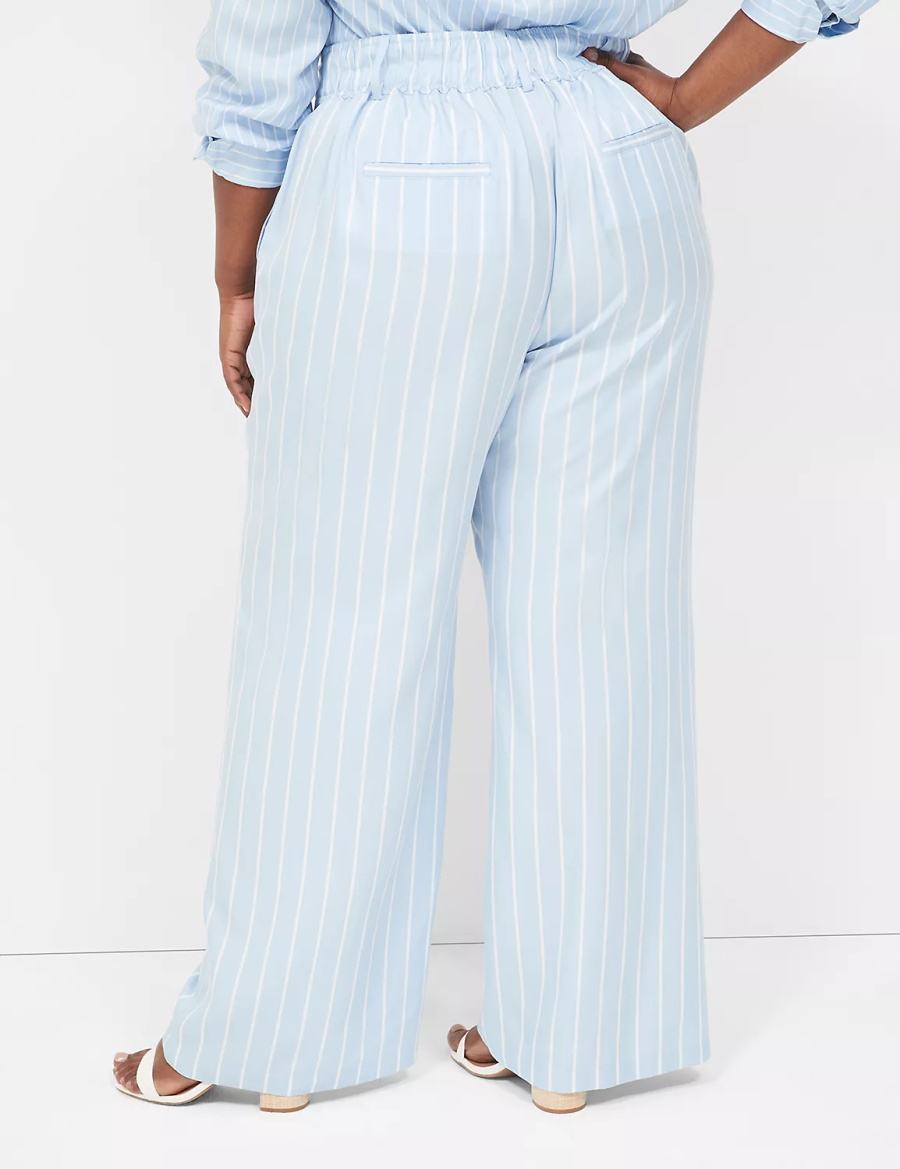 Lane Bryant Pull-On Straight Leg Women Pants Light Blue Stripes | MCB7566EU