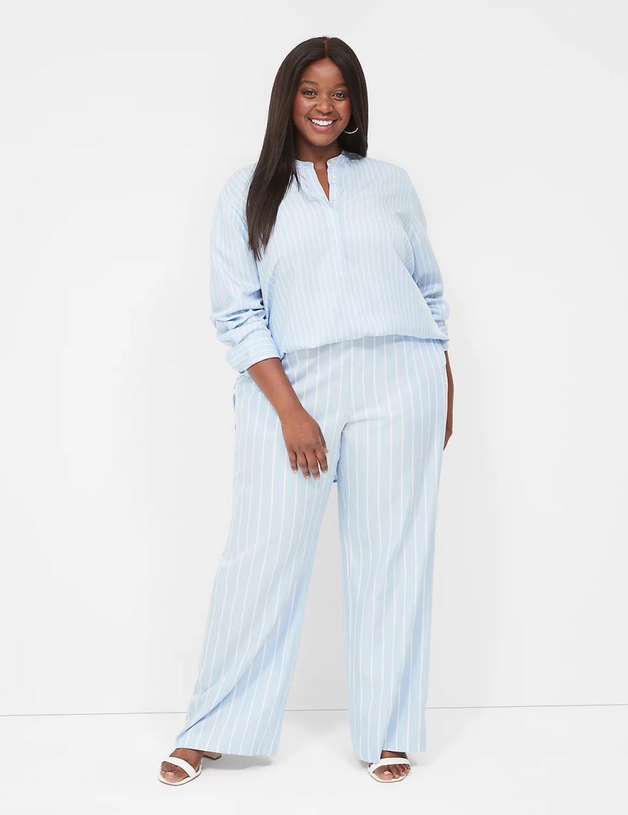 Lane Bryant Pull-On Straight Leg Women Pants Light Blue Stripes | MCB7566EU