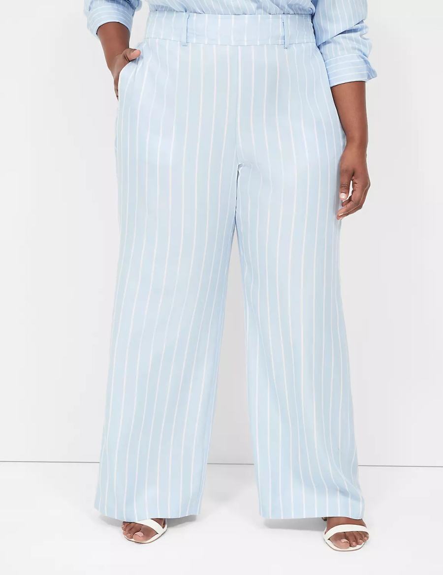 Lane Bryant Pull-On Straight Leg Women Pants Light Blue Stripes | MCB7566EU