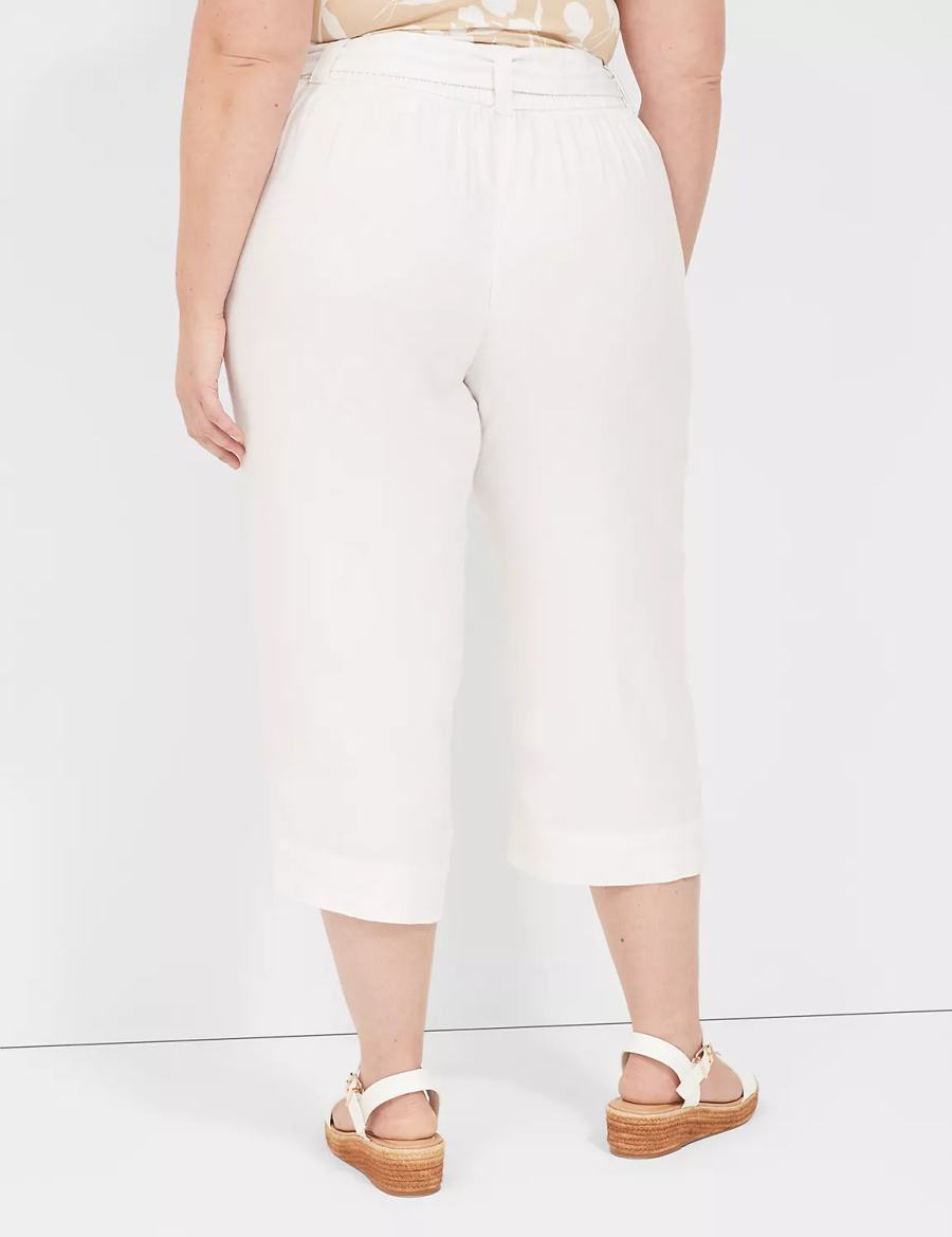 Lane Bryant Pull-On Twill Linen Capri Women Pants White | JOP3068HM