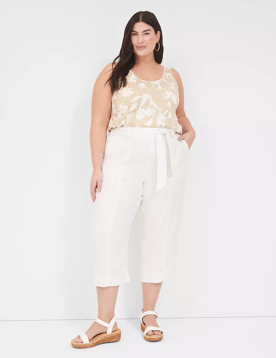 Lane Bryant Pull-On Twill Linen Capri Women Pants White | JOP3068HM