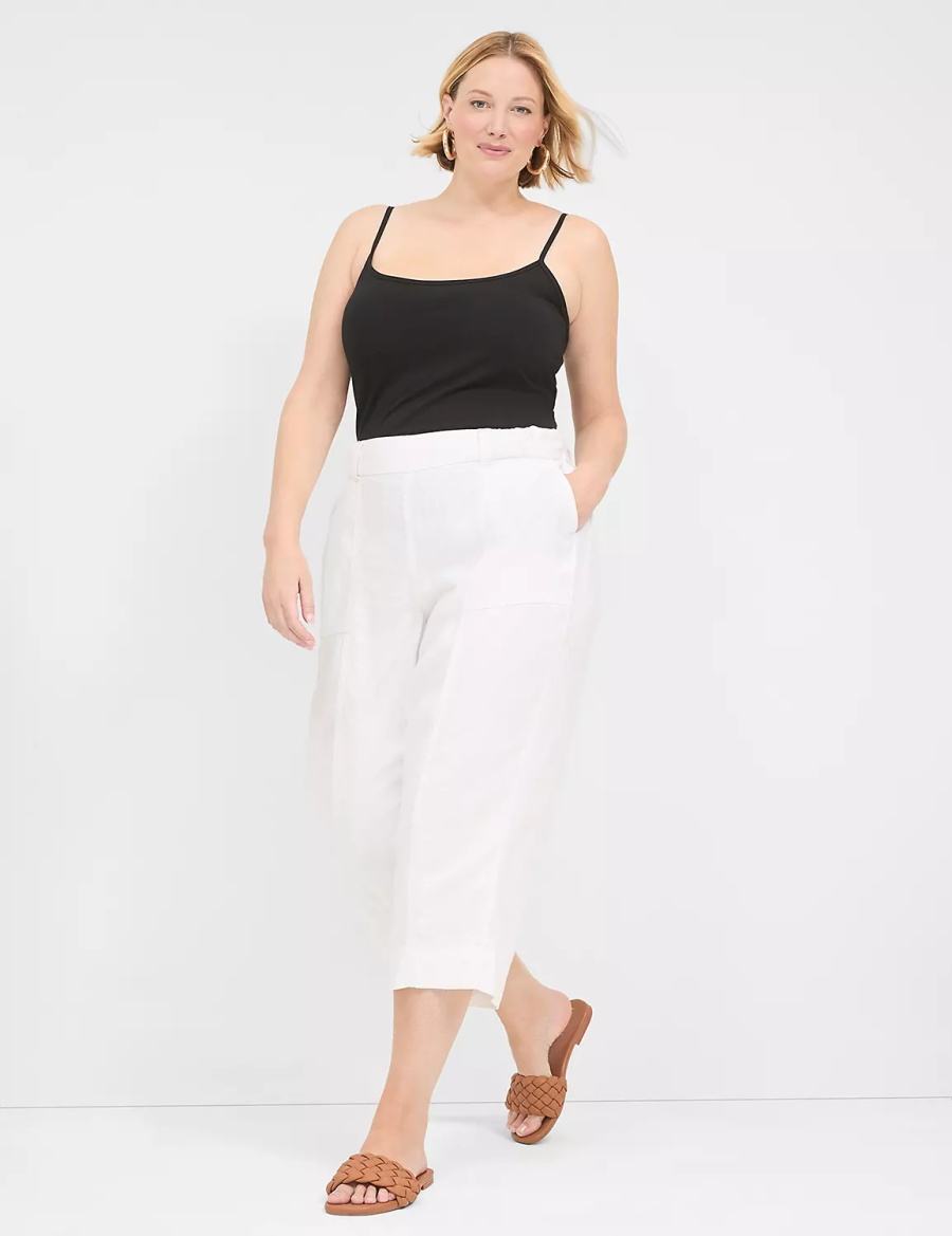 Lane Bryant Pull-On Twill Linen Capri Women Pants White | JOP3068HM