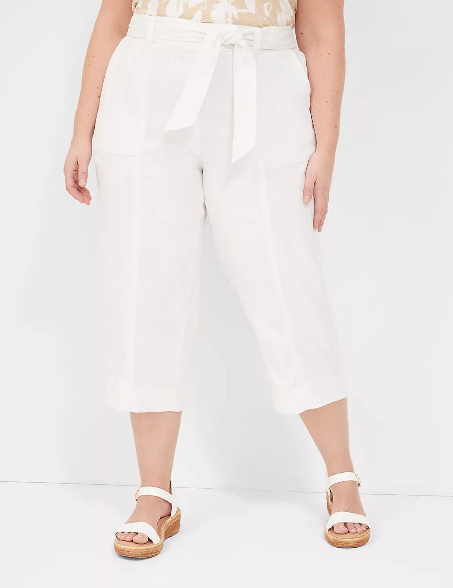 Lane Bryant Pull-On Twill Linen Capri Women Pants White | JOP3068HM