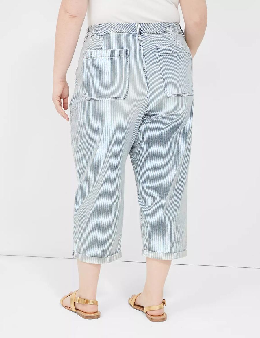 Lane Bryant Railroad Stripe Boyfriend Fit Capri Women Jeans Light Blue | JXF1168VC