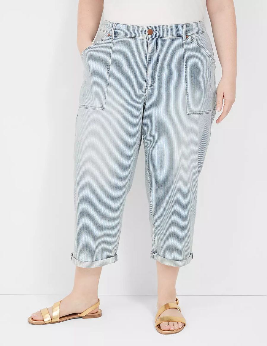 Lane Bryant Railroad Stripe Boyfriend Fit Capri Women Jeans Light Blue | JXF1168VC