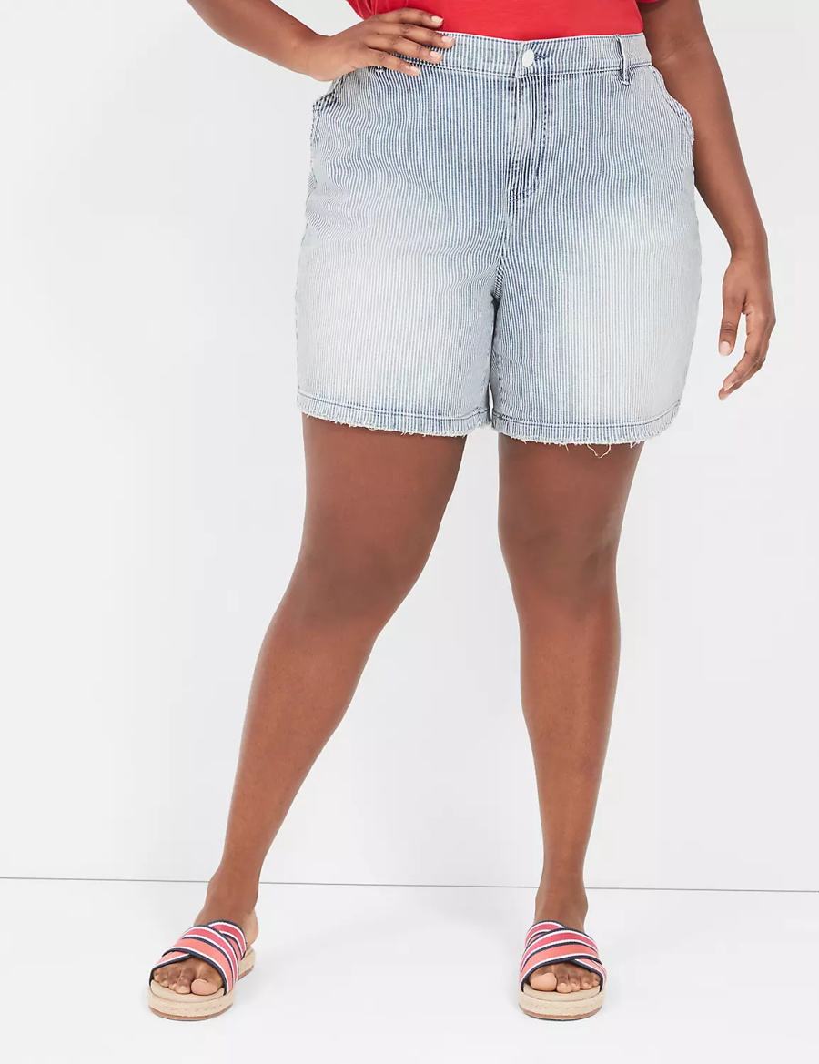 Lane Bryant Railroad Stripe Carpenter Jean Women Shorts Light Blue | DFG616YY