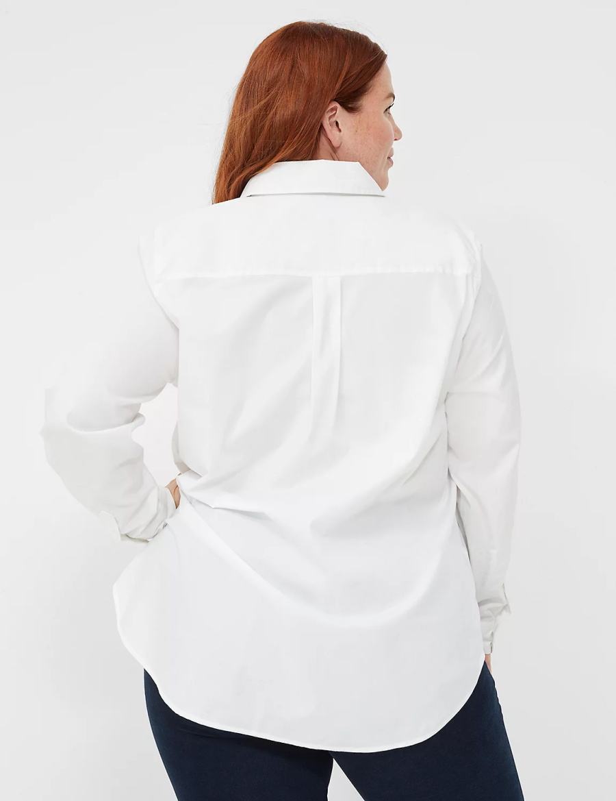 Lane Bryant Relaxed Button-Down Boyfriend Women Shirts White | DZA3278DQ