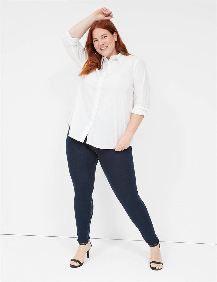 Lane Bryant Relaxed Button-Down Boyfriend Women Shirts White | DZA3278DQ