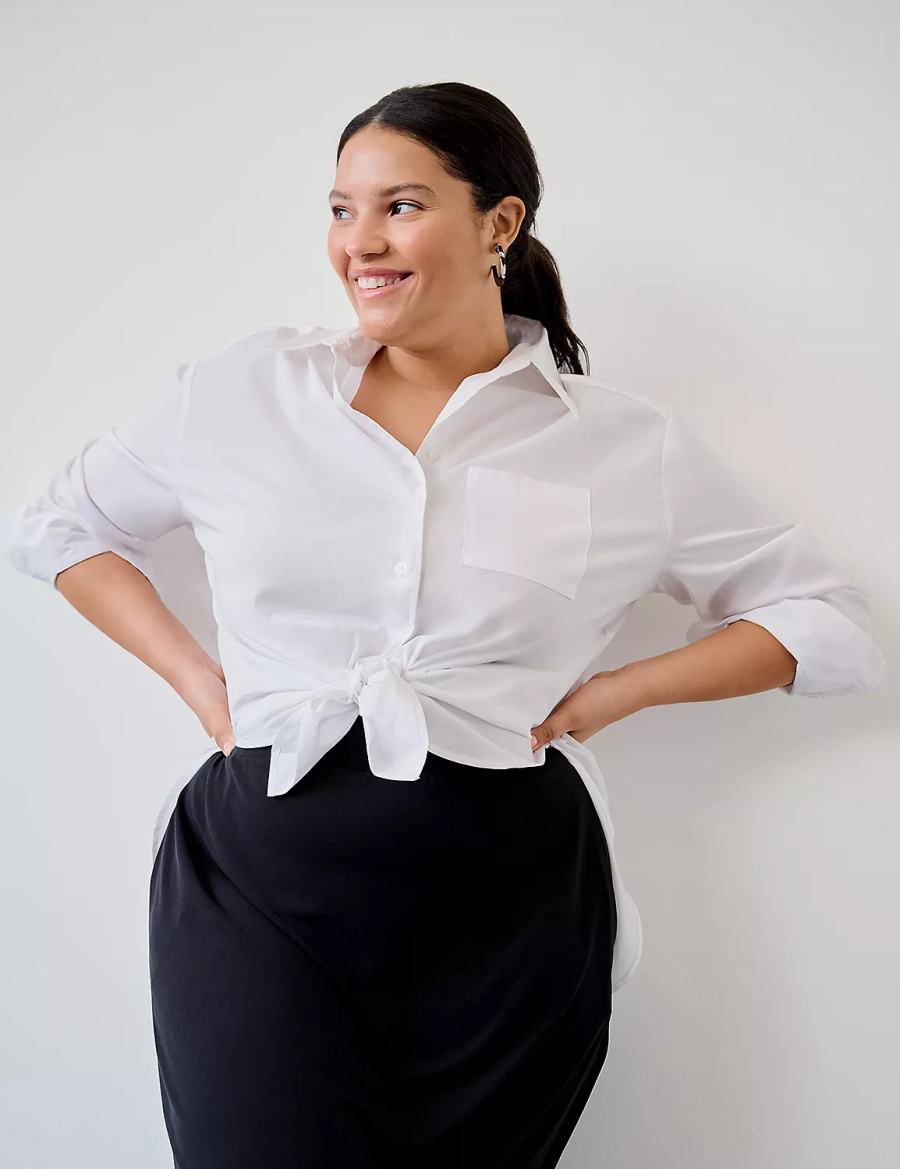 Lane Bryant Relaxed Button-Down Boyfriend Women Shirts White | DZA3278DQ