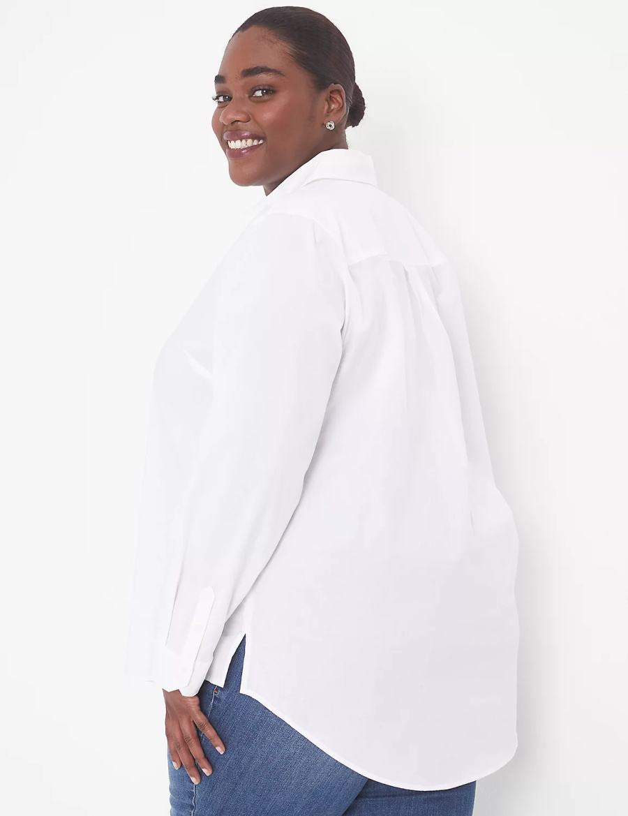 Lane Bryant Relaxed Button-Front Boyfriend Women Shirts White | LZI6483RI