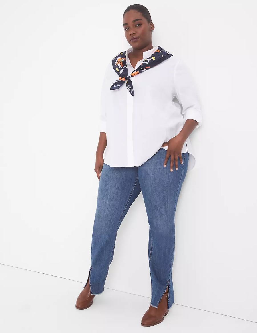 Lane Bryant Relaxed Button-Front Boyfriend Women Shirts White | LZI6483RI