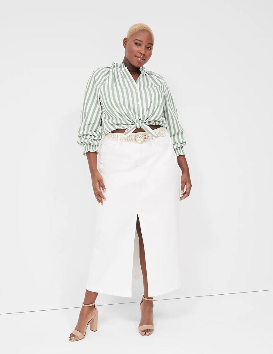 Lane Bryant Relaxed Button-Front Women Blouse Green Stripes | OHJ2991RL