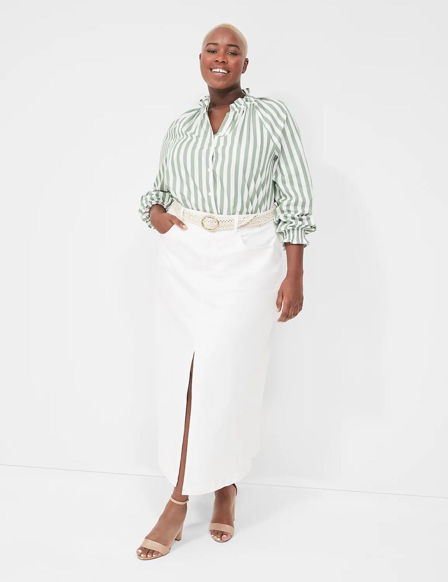 Lane Bryant Relaxed Button-Front Women Blouse Green Stripes | OHJ2991RL