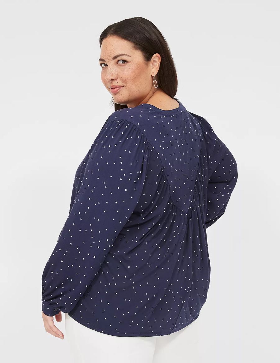 Lane Bryant Relaxed Button-Front Woven & Knit Top Women Shirts Navy | NJJ3626GL